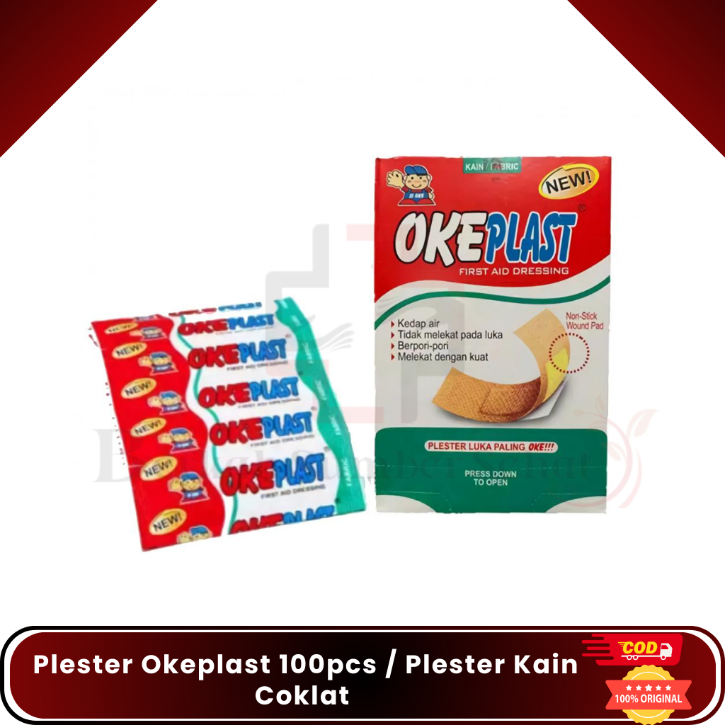 Plester Okeplast 100pcs / Plester Kain Coklat Okplast / Plaster Oke plast 100 pcs Ok Plast