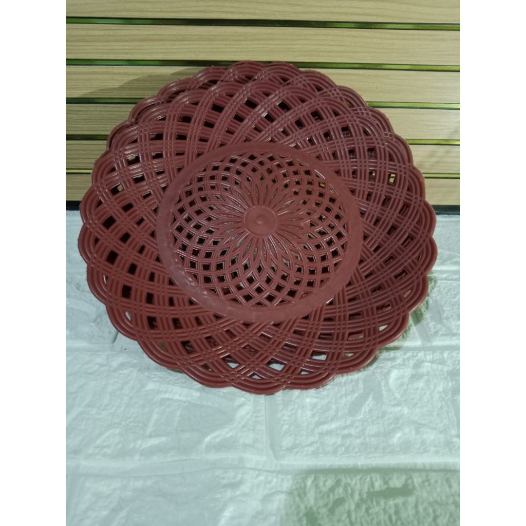 (1lusin) Piring Rotan Coklat Plastik/ Piring Makan Rotan Plastik Murah