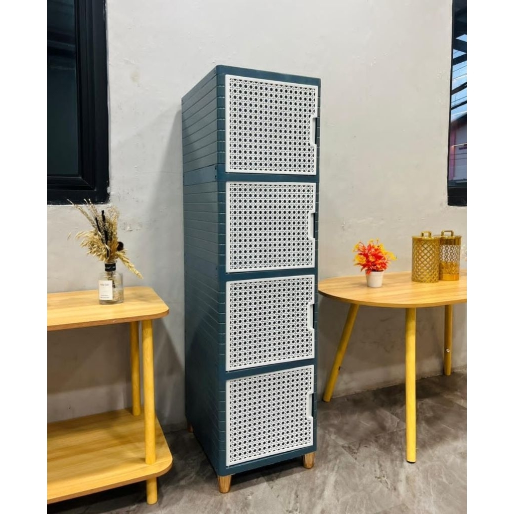 [ POL ] Lemari Mini Rotan Abu Lemari Pakaian Plastik Swing rotan abu mocca susun 2 / lemari mini sus