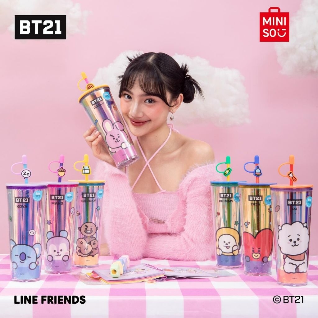 PROMO : BT21 Collection Double Wall Plastic Tumbler with Straw (800mL)