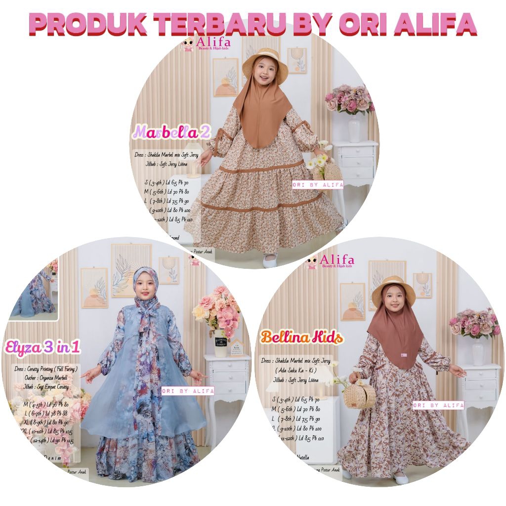BY ORI ALIFA Baju lebaran gamis syari anak cewek mewah terbaru/Pakaian muslim anak cewek dress  panj