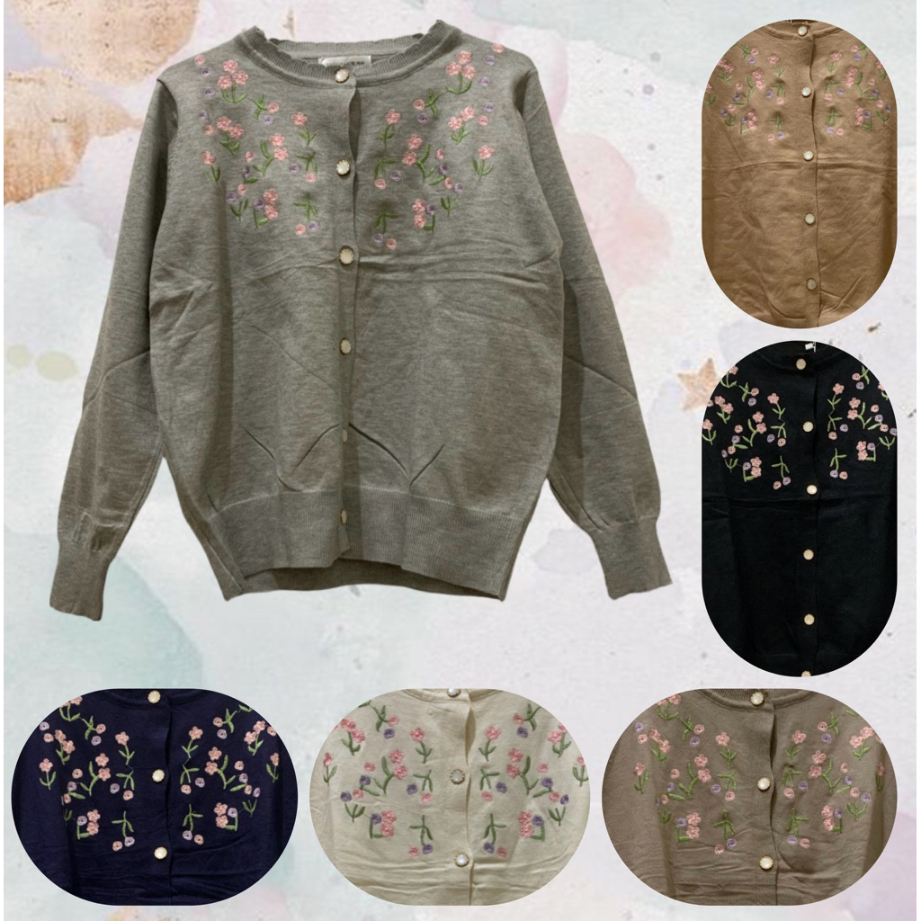 Cardigan / Cardi / Cardy Rajut Knit Bordir Import Premium Wanita Korean Style Kancing Depan Busui Fr