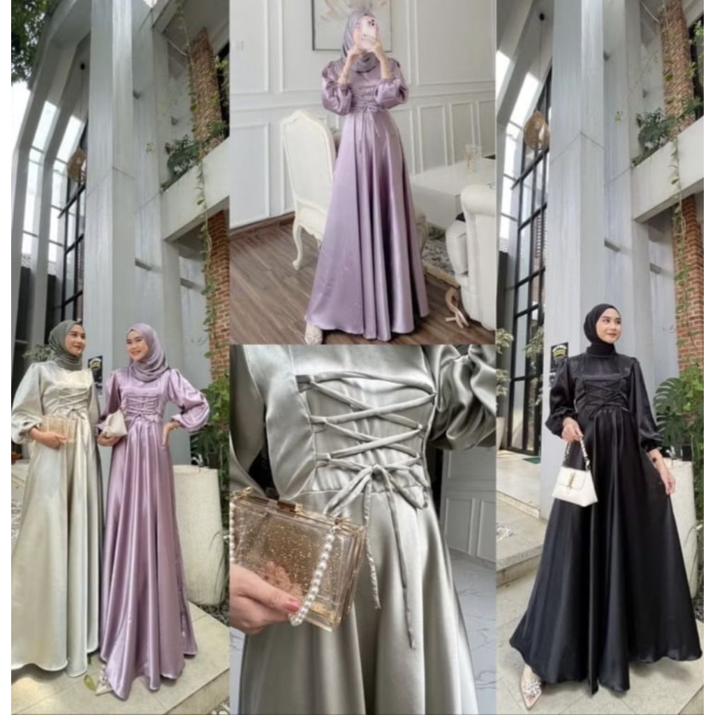 COD[|]Tiara Aulia dress Muslim Korea Satin/ Gamis Kondangan/Gamis Pesta/Gamis Muslim/Pakaian Muslim 