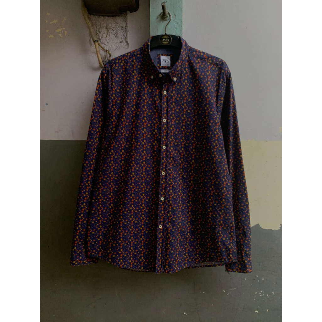 kemeja pria Zara motif lengan panjang size L