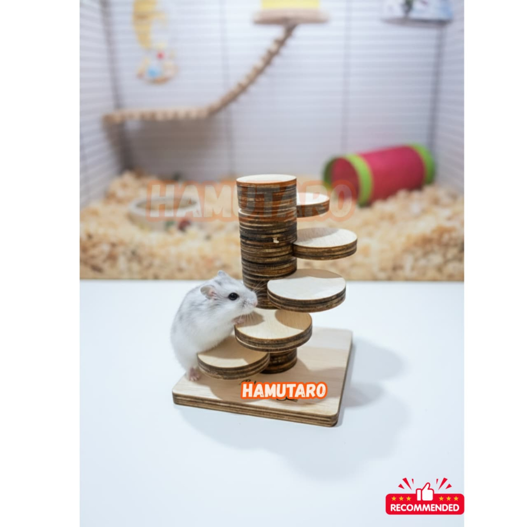 HamuTaro Spiral Stairs Hamster Tangga Kayu Tangga Putar Hamster Estetik 360° Adjustable