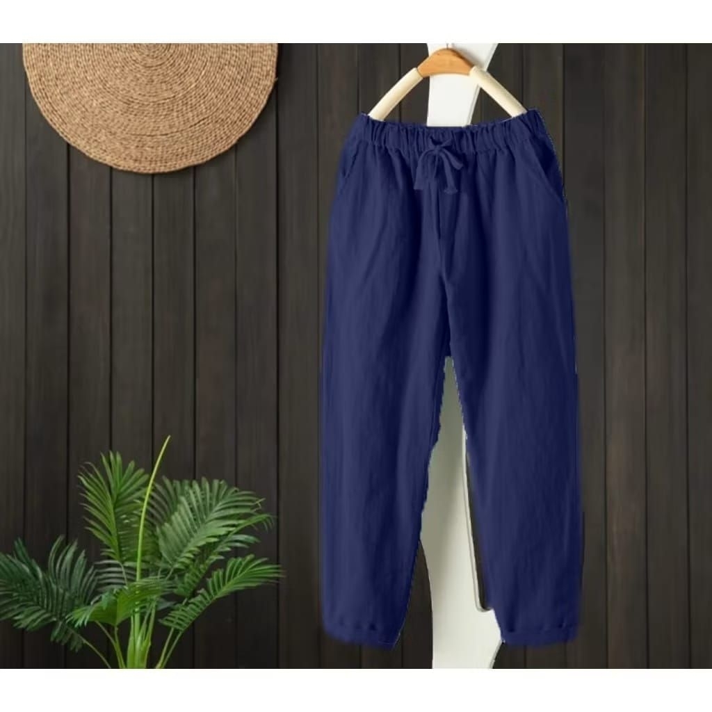 Celana wanita katun linen 7/8 korean style//Celana wanita linen  baggy pants