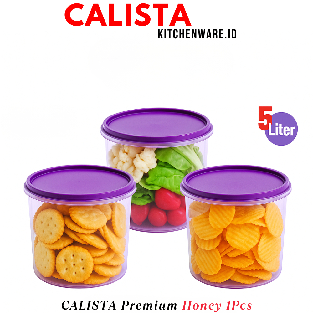 [ CALISTA ] TOPLES PLASTIK CALISTA HONEY 5L WADAH MAKANAN TEMPAT PENYIMPANAN MAKANAN DI KULKAS SET