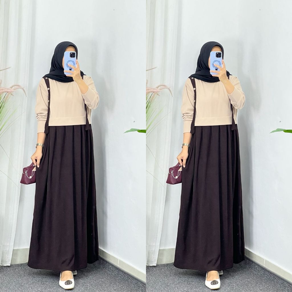 Midi Dress knit Terbaru Kekinian Model Busana wanita korean Style//Midi Plisket Busana Muslim Bestse
