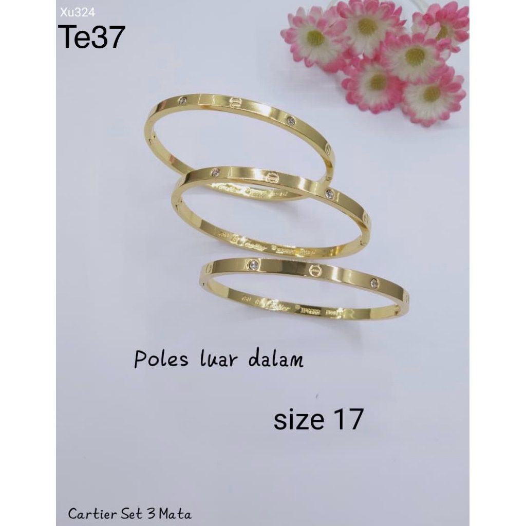 GELANG CARTIER / KARTIER / KARTIR SET 3 MATA POLOS KOMBINASI ROSEGOLD