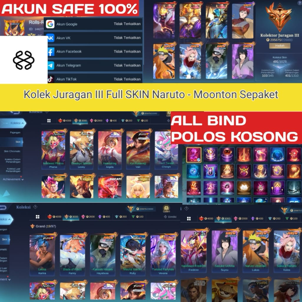 AKUN SULTAN ML KOLEK JURAGAN III - FULL SKIN NARUTO KOMPLIT by BRAINMARET