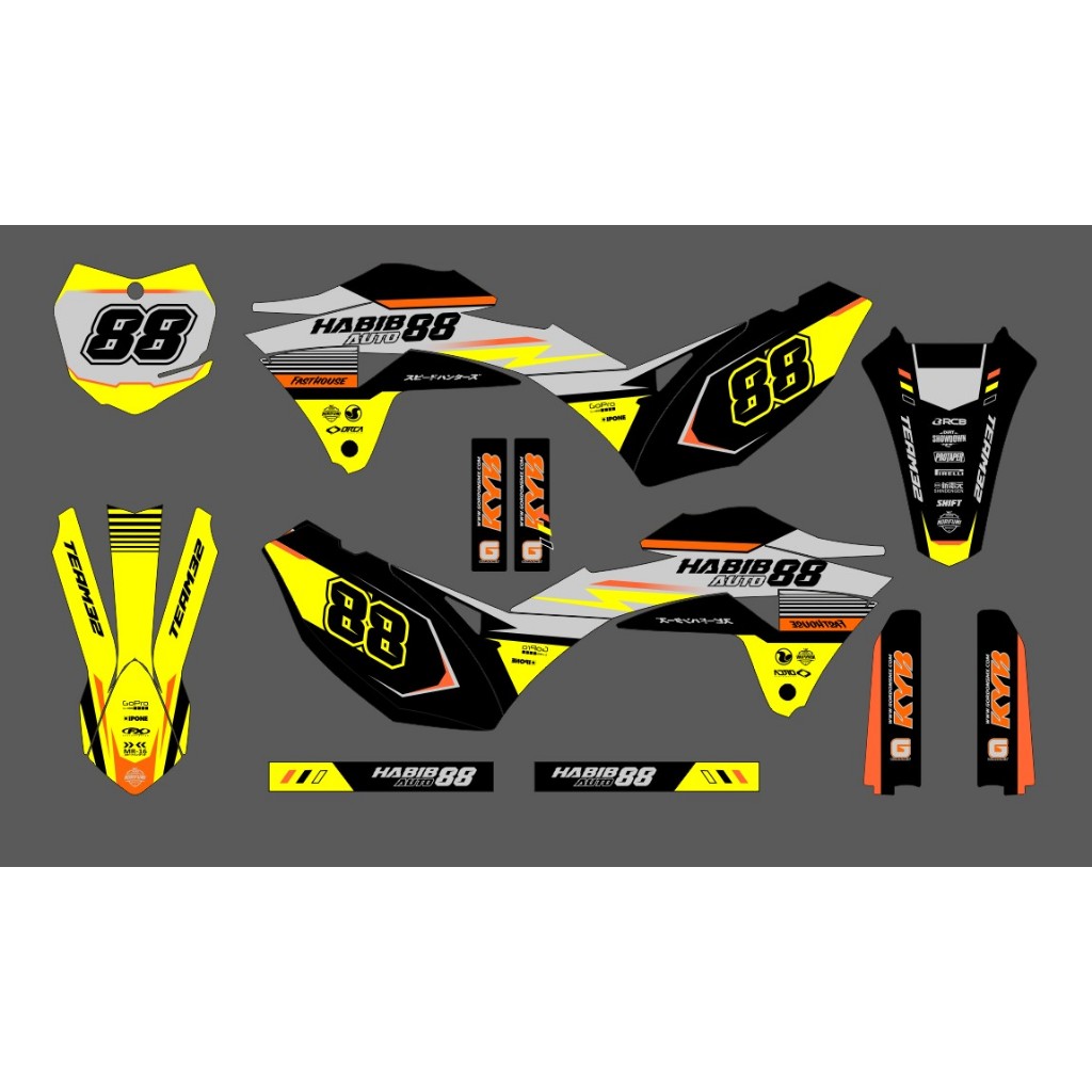 Decal Stiker Klx Gordon Dekal Variasi Stiker Striping Custom hitam list kuning merah keren simple D-