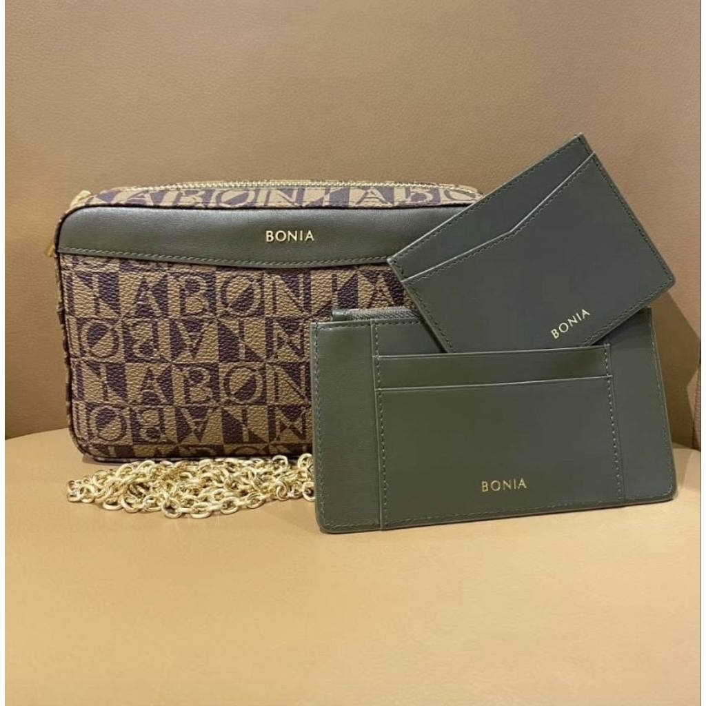 READY STOCK tas bonia original sling bag tali rantai monogram free card holder