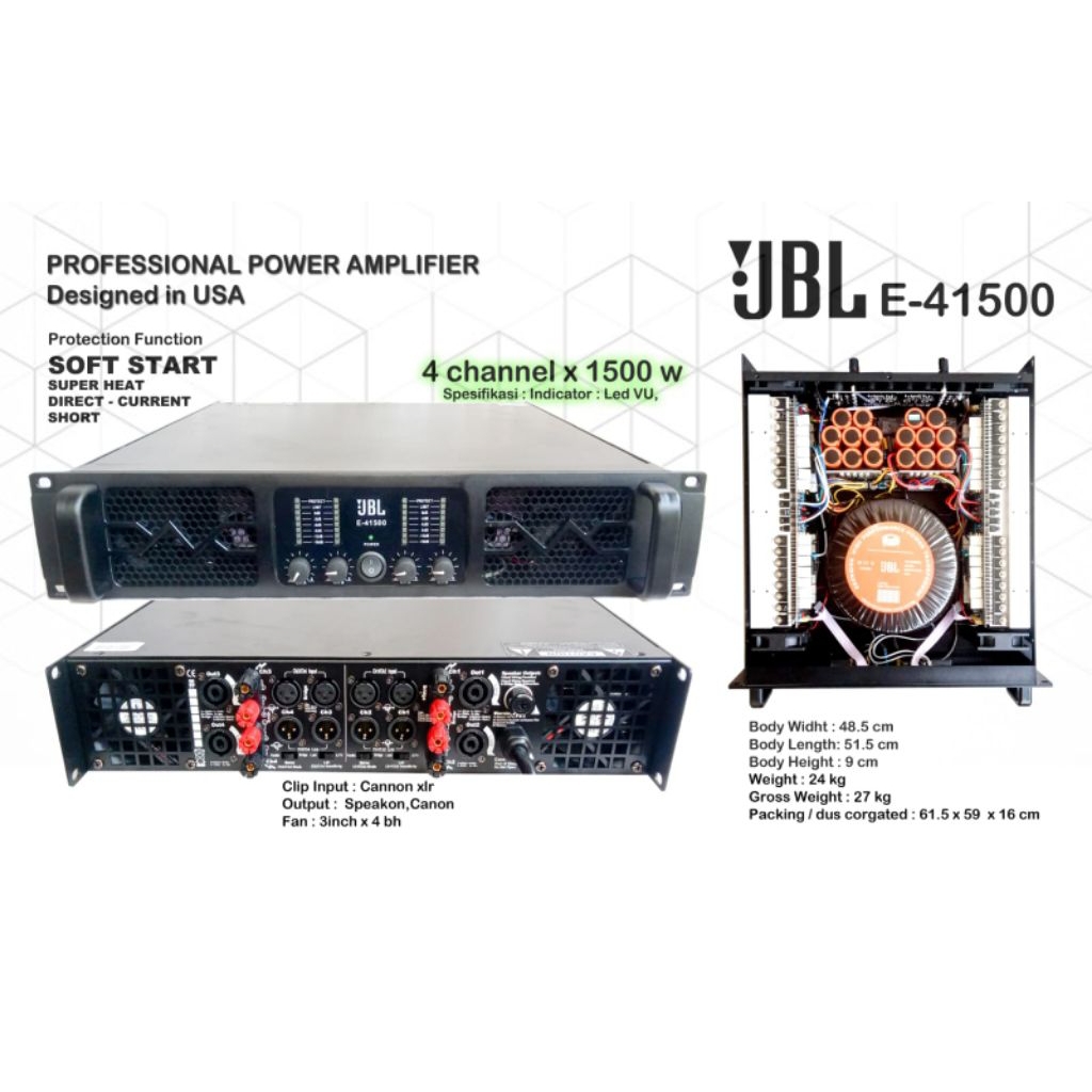 POWER AMPLIFIER JBL E41500 PROFESIONAL POWER AMPLI 4 CHANNEL X 1500 WATT JBL-E41500