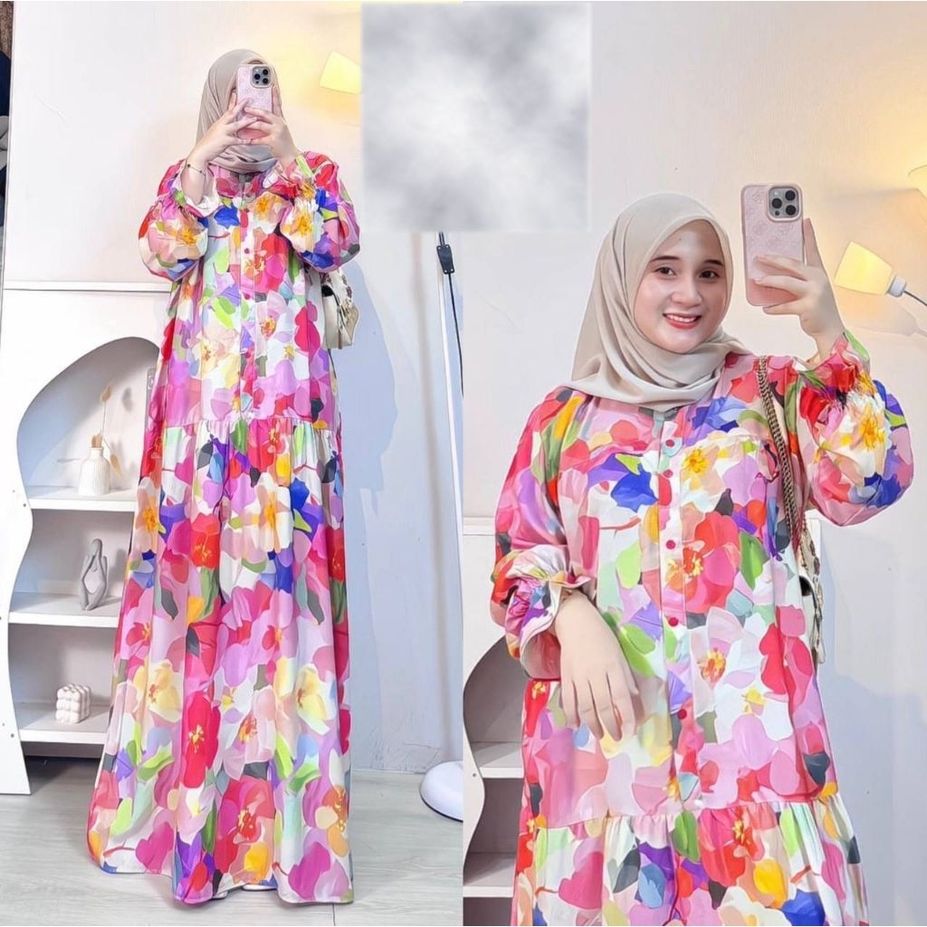 Daisy Arista Jumbo Tangan Balon Rayon Premium Gamis Wanita Kekinian Adem