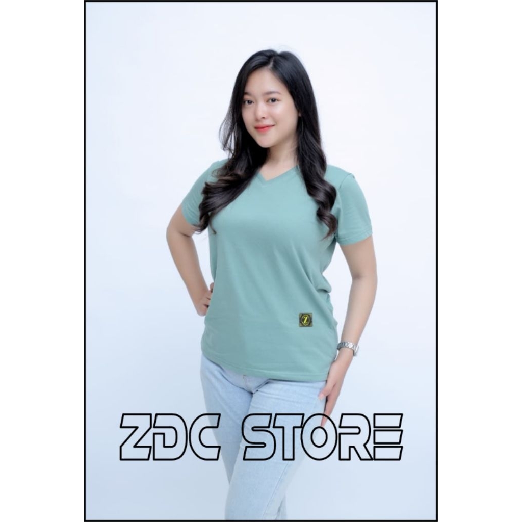 KAOS DEWASA WANITA KEKINIAN MODEL V NECK POLOS//BAHAN COMBED 24S