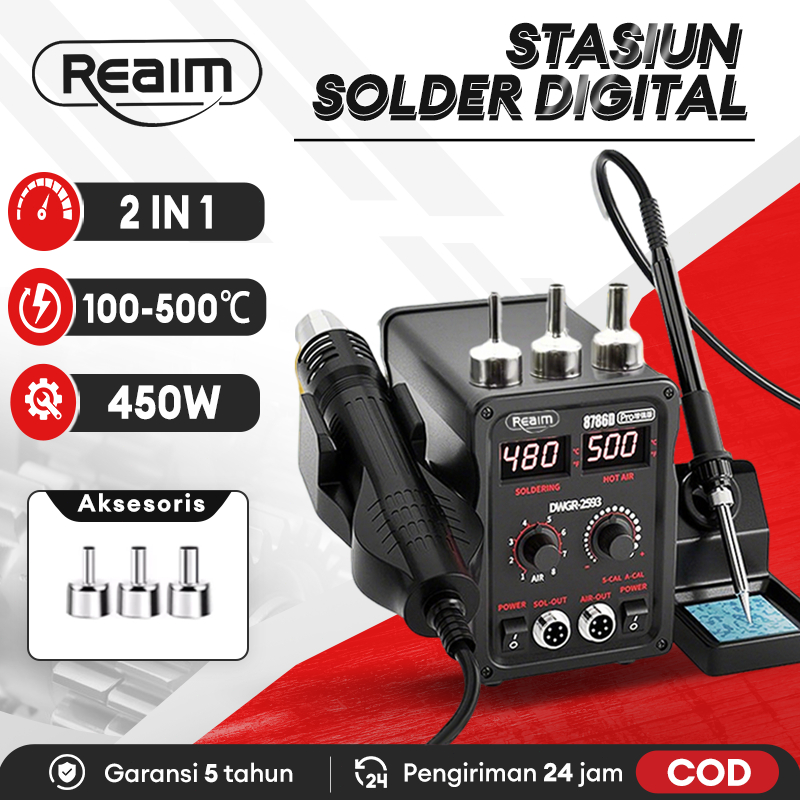 REAIM Solder Station Digital 8586D Heat Gun Solder Blower Heat Air Gun Solder 2 In 1 Solder Mechanic