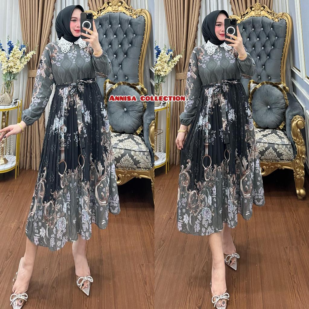 BISA [COD] Gamis Midi Dress/Gamis Motif Bunga Midi Dress