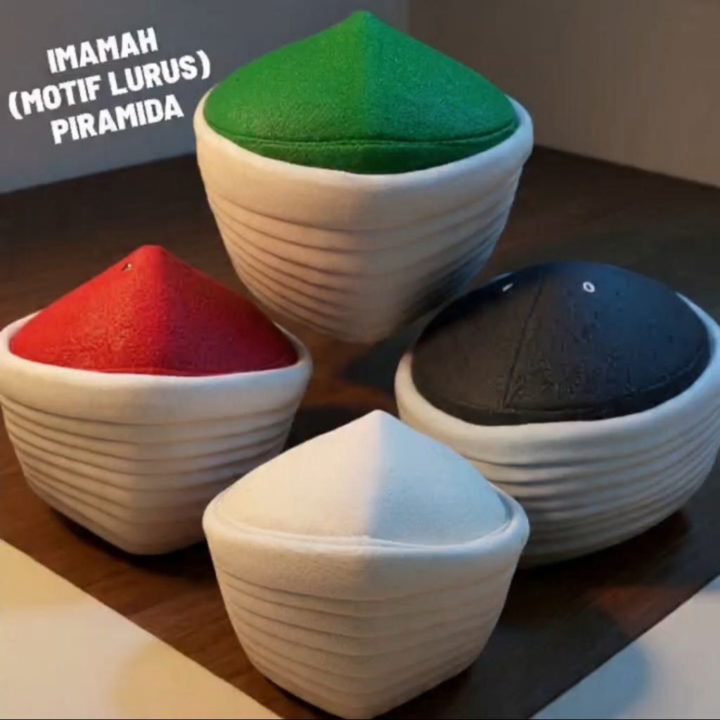 Peci imamah permanen tanpa buntut motif lurus