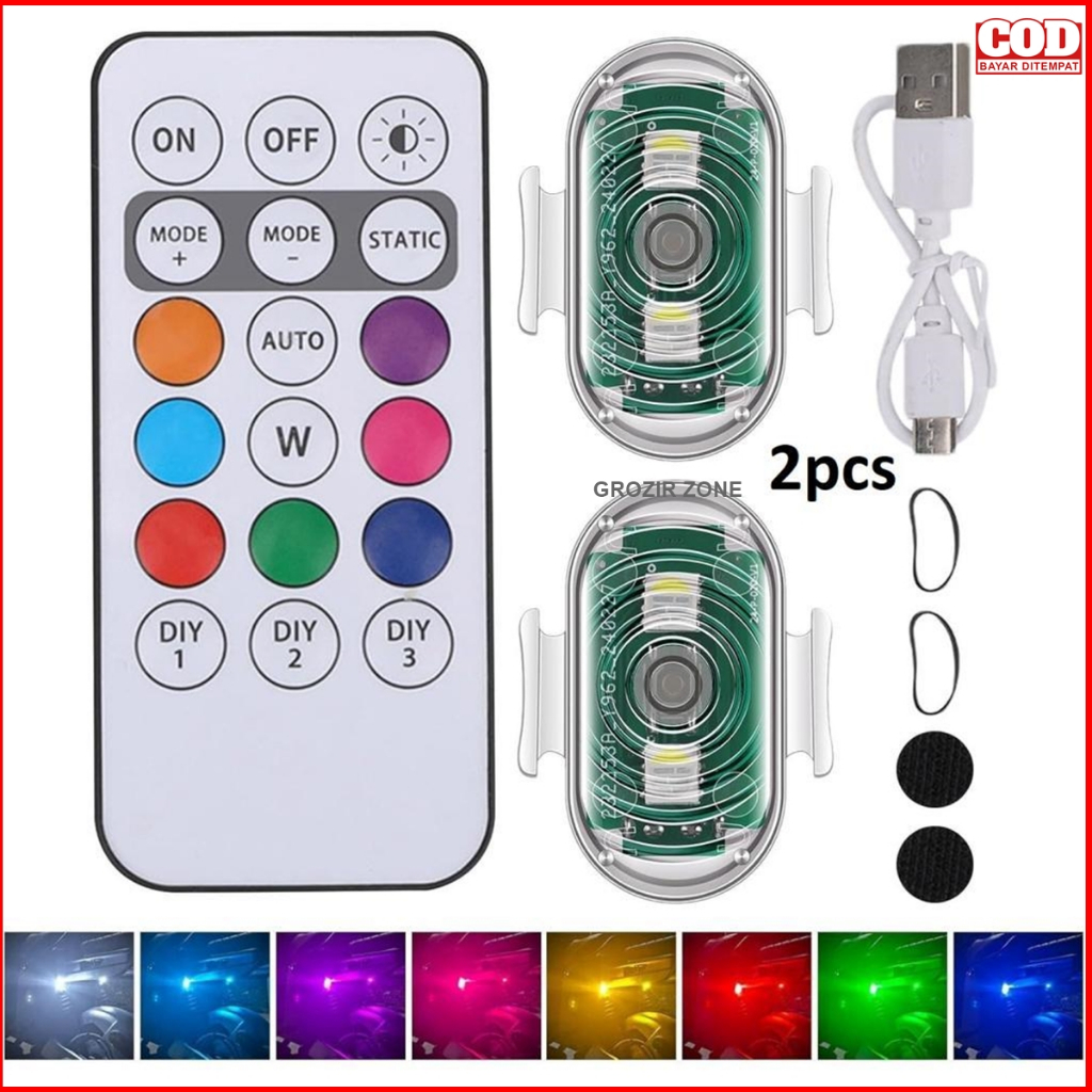 Lampu LED Motor Mobil Sepeda Drone Kedip Remote Charging Waterproof Isi 2pcs GZ