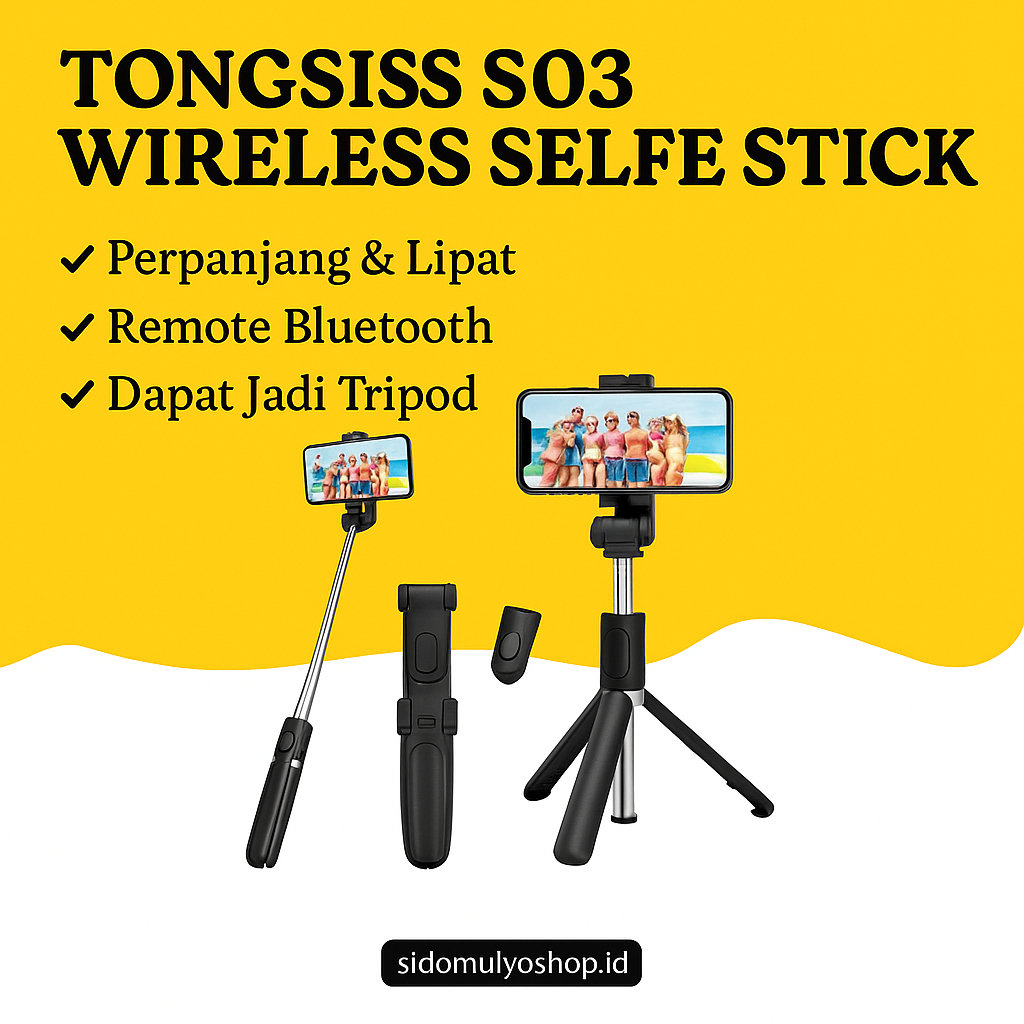tongkat selfie tongsis tripod tripot hp handphone berdiri wireless selfie stick portable S03 stand h