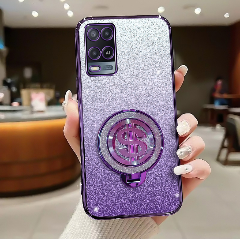 Soft Case Oppo A54 4G Luxury Glitter Plating Clear With Ring Holder Premium
