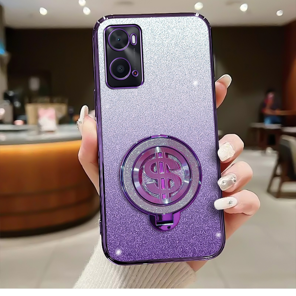 Soft Case Realme 9i Luxury Glitter Plating Clear With Ring Holder Premium