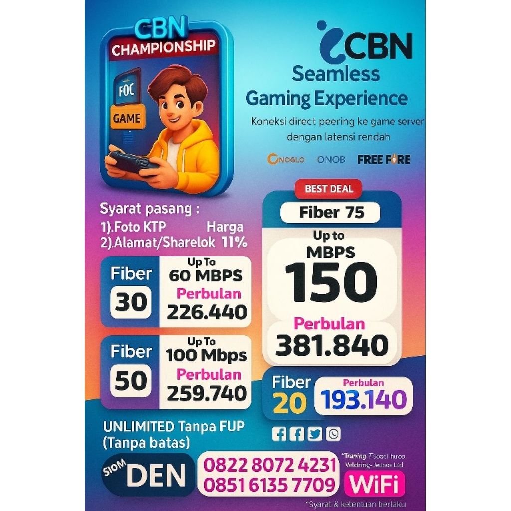 Pasang Cbn Internet Palembang 30 Mbps up to 60 Mbps