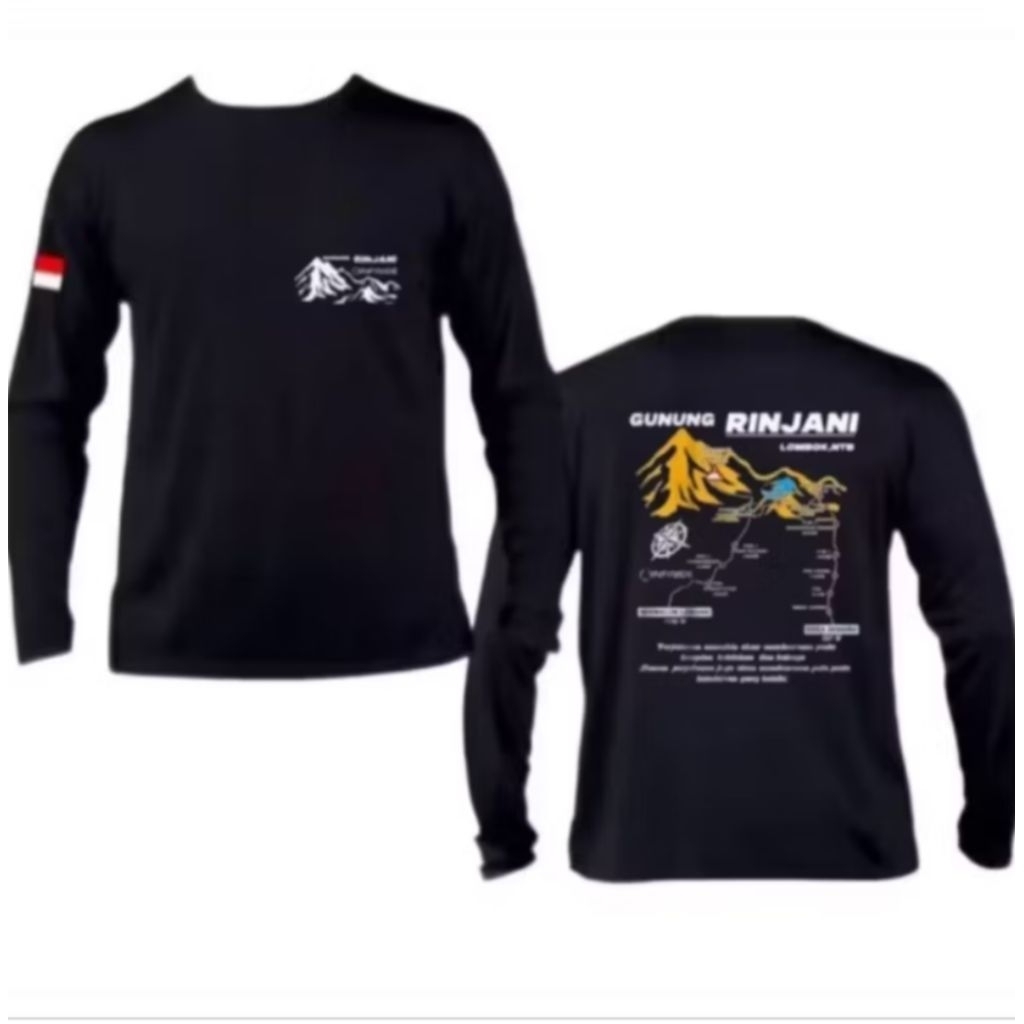 Kaos Distro Lengan Panjang Gunung Rinjani Lombok Tshirt Bahan Katun Lembut