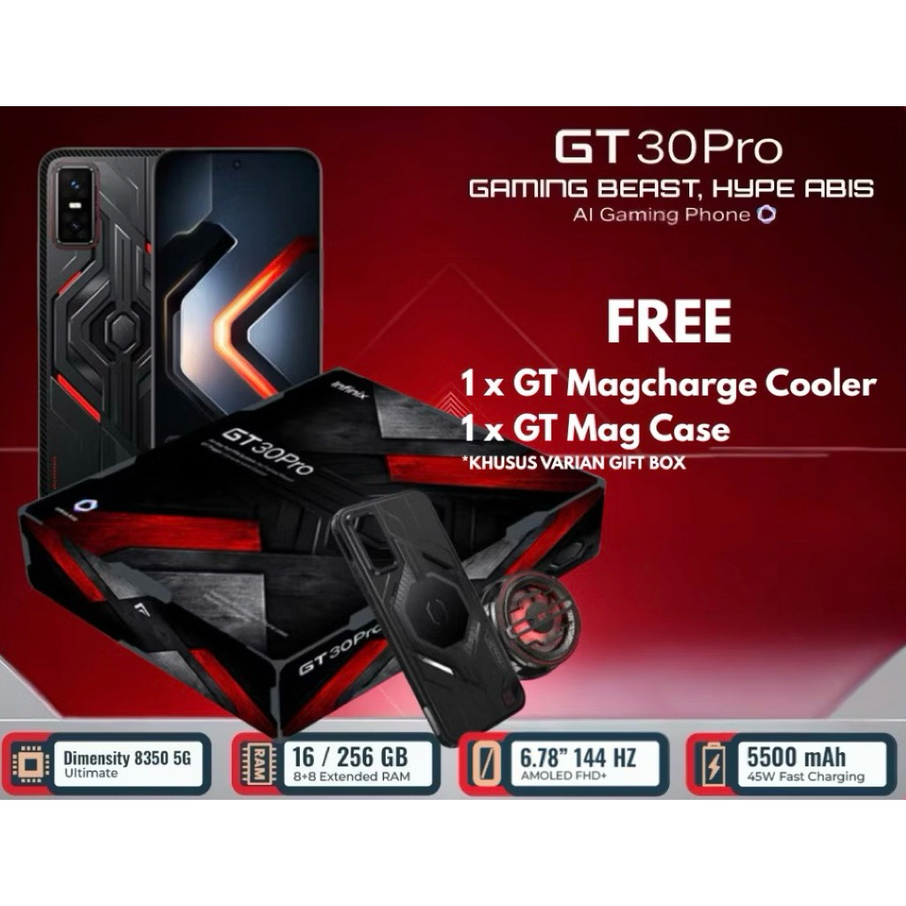 Infinix GT 30 Pro Box 8/256 GT DARKFLARE/HITAM Gaming Kit