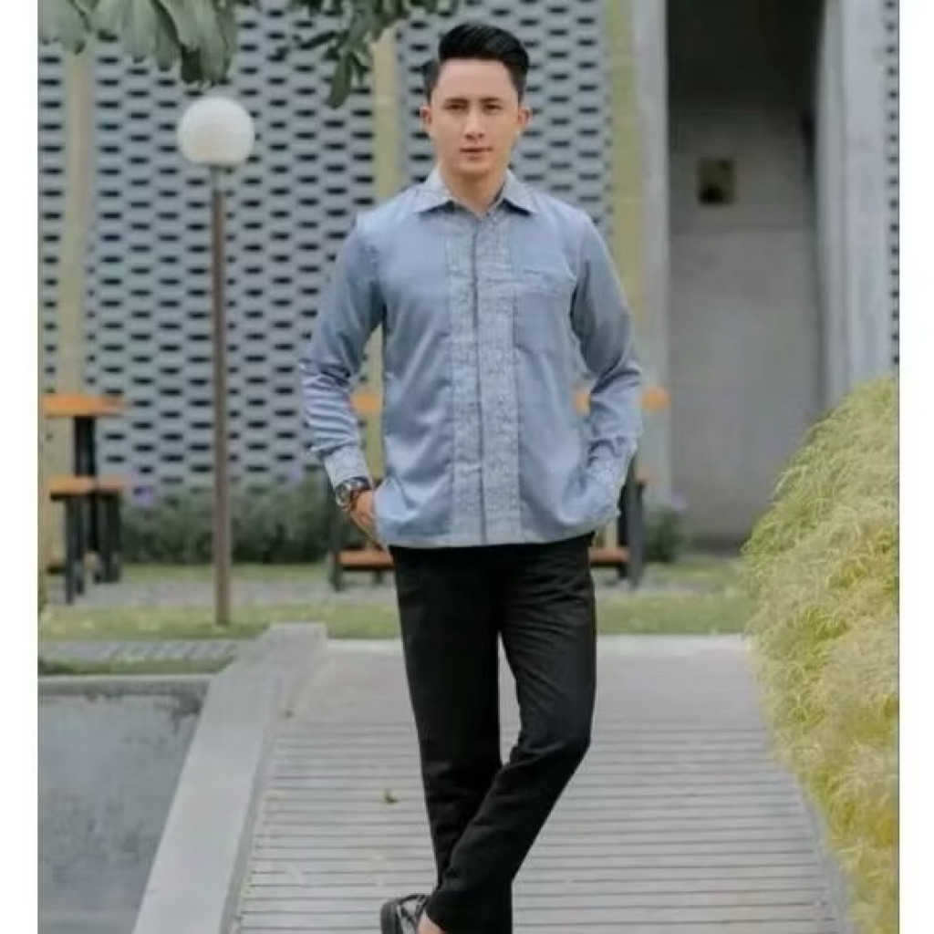 Atasan baju kemeja pria polos variasi songket kemeja pria kondangan elegan