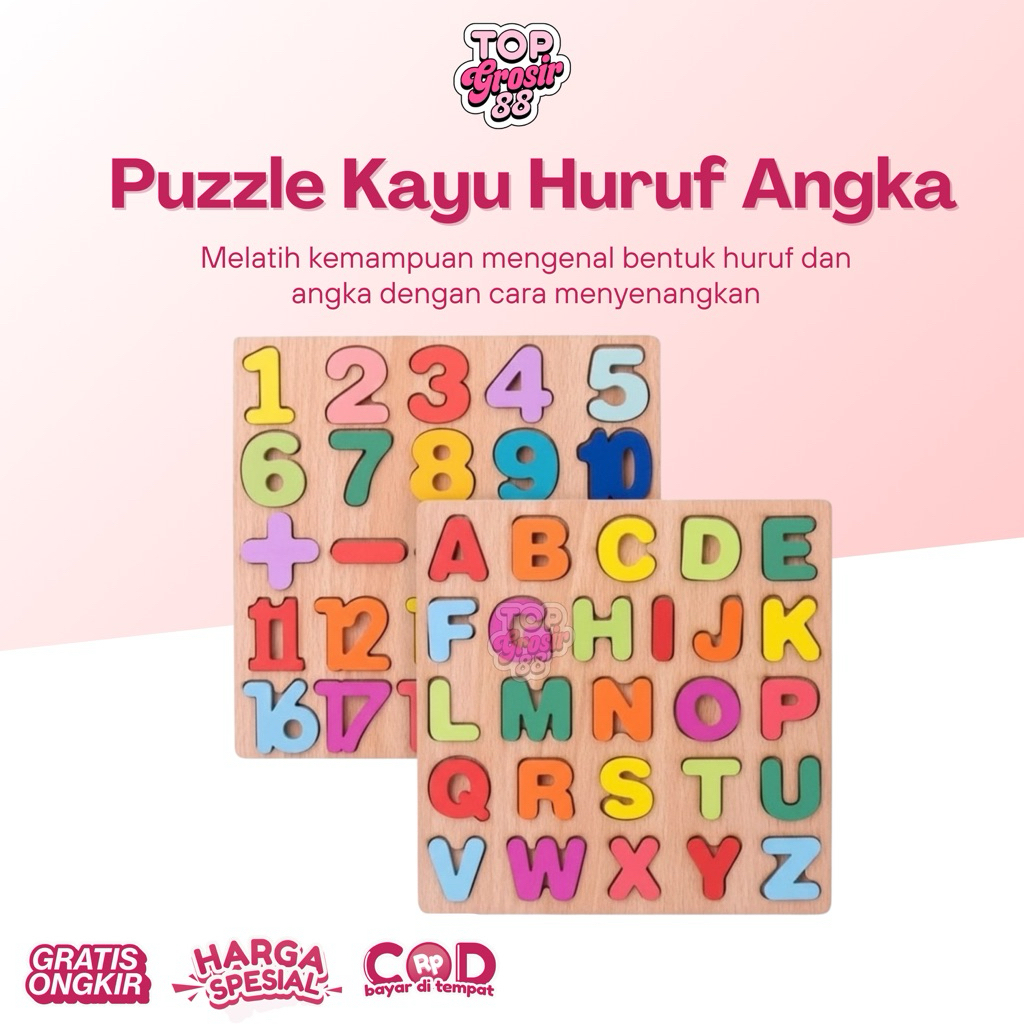 PUZZLE KAYU BONGKAR PASANG HURUF / ANGKA/ ALFABET/ MAINAN EDUKASI ANAK