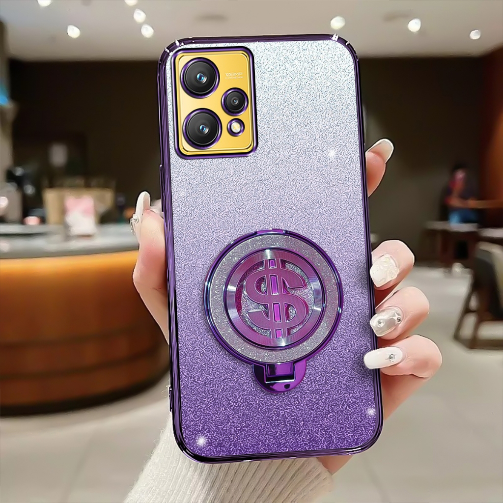 Soft Case Realme 9 4G Luxury Glitter Plating Clear With Ring Holder Premium