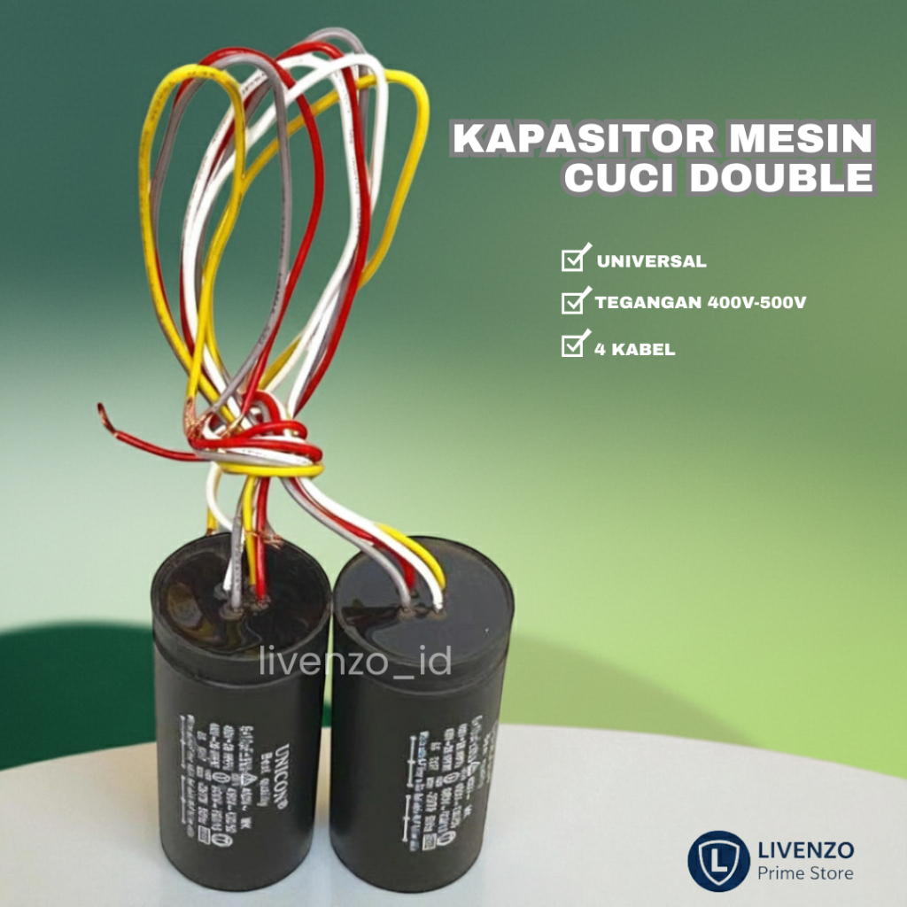 KAPASITOR MESIN CUCI DOUBLE PREMIUM TAHAN PANAS / KAPASITOR MESIN CUCI UNICON 2 TABUNG SEMUA UKURAN 