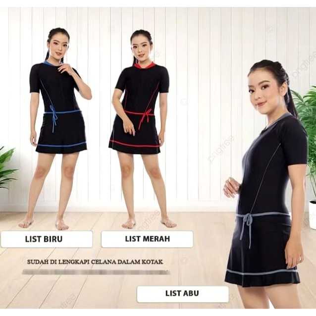 Baju Renang Wanita Dewasa Baju Renang Rok Pendek Diving Polos Model Rok Inner Celana Pendek