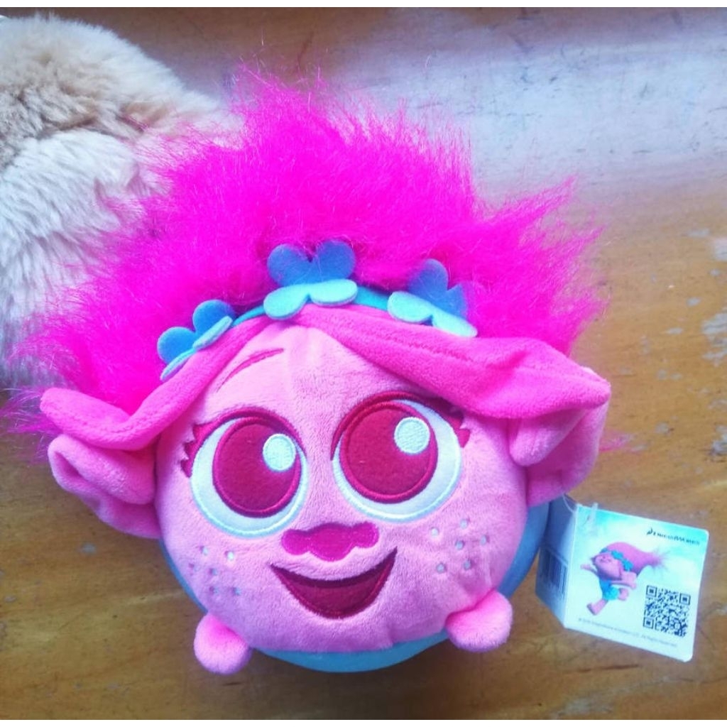 Trolls Plush Toy Poppy Round Soft Troll Doll Vintage DreamWorks Collectible Childrens Kids Stuffed P