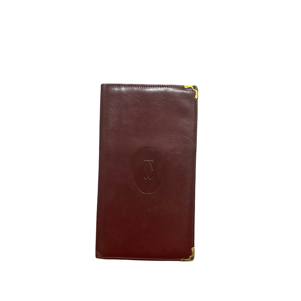 Cartier Maroon Leather Long Wallet Kulit Dompet ORIGINAL