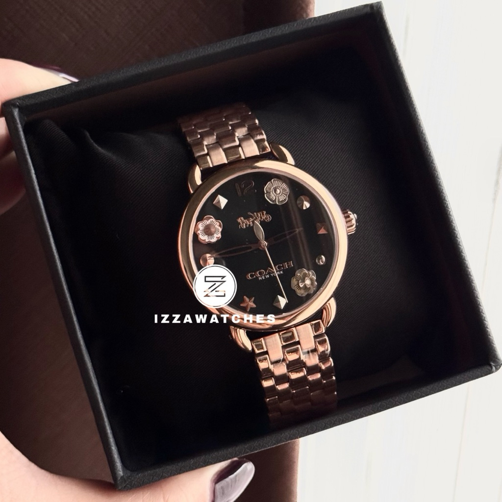 Jam Tangan Wanita Coach Delancey Black Dial Rosegold Stainless Steel Strap