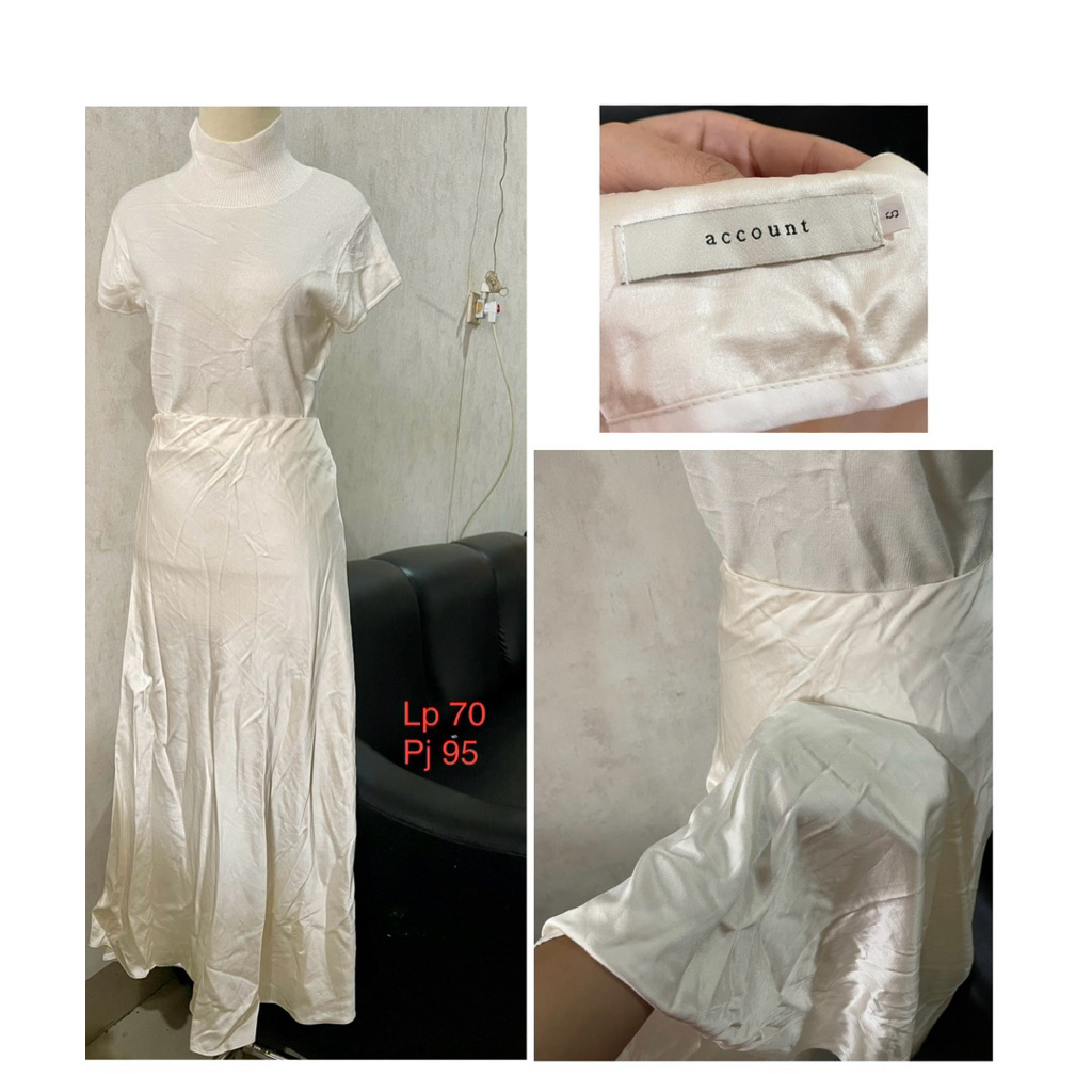 Account long skirt satin rok panjang hijab friendly  warna putih tulang size S