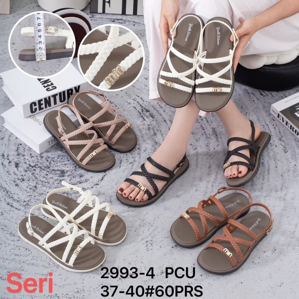 2993 BALANCE/SEPATU SANDAL TEPLEK KARET WANITA MOTIF TALI KEPANG MERK BALANCE UKURAN 37-40