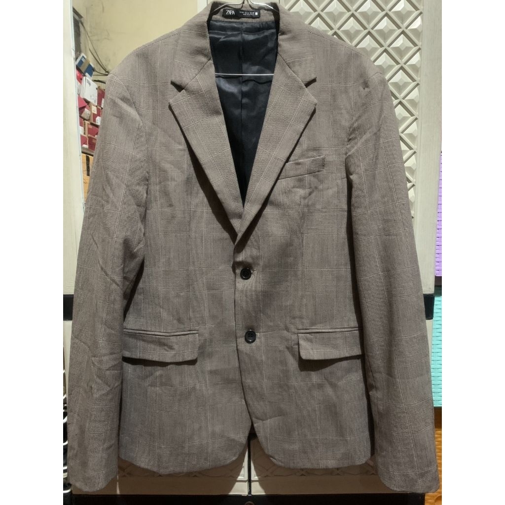 ORIGINAL JAS SUIT COMFORT ZARA BLAZER TUXEDO SINGLE BREASTED TARTAN STRETCH