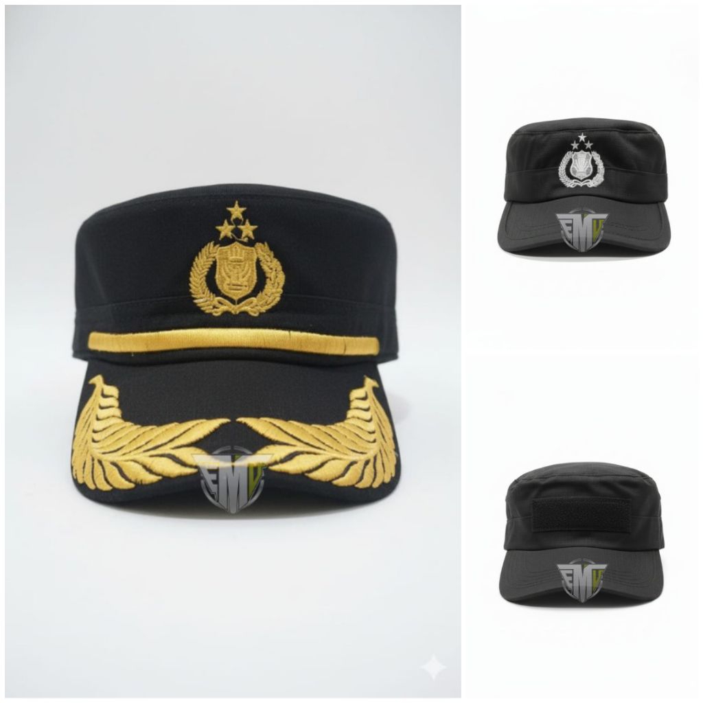 Topi Polri Premium topi polisi Pamen Pama Topi komando bordir dan Velcro- TOPI POLRI