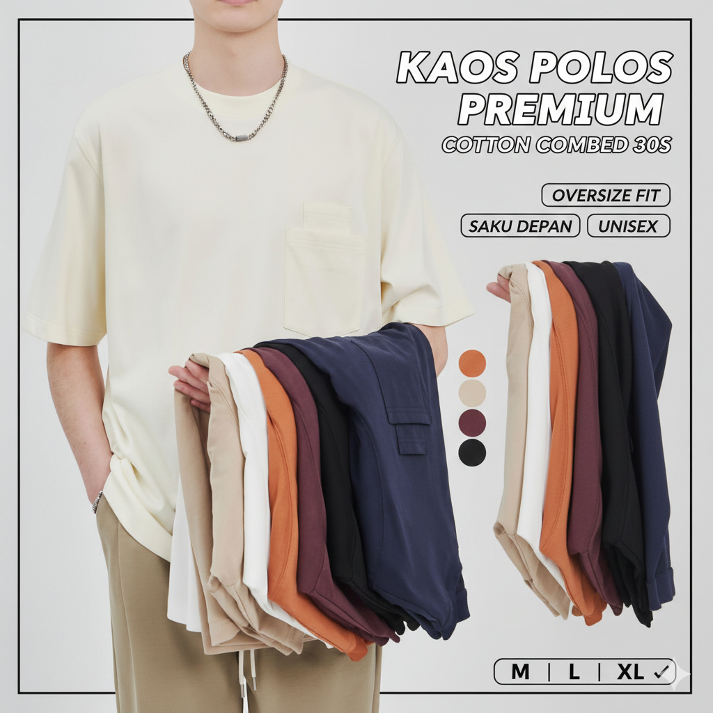 KAOS POLOS Pria Cotton Combed 30s Lengan Pendek Premium Oversize Saku Depan T-Shirt Distro