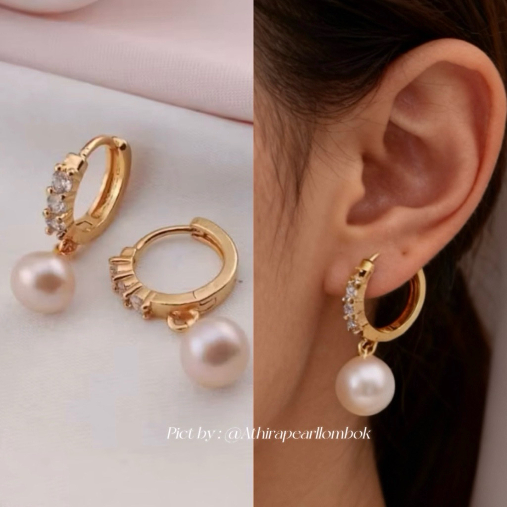Anting lapis emas mutiara air tawar asli lombok Anting anting wanita Anting mutiara lombok asli Anti
