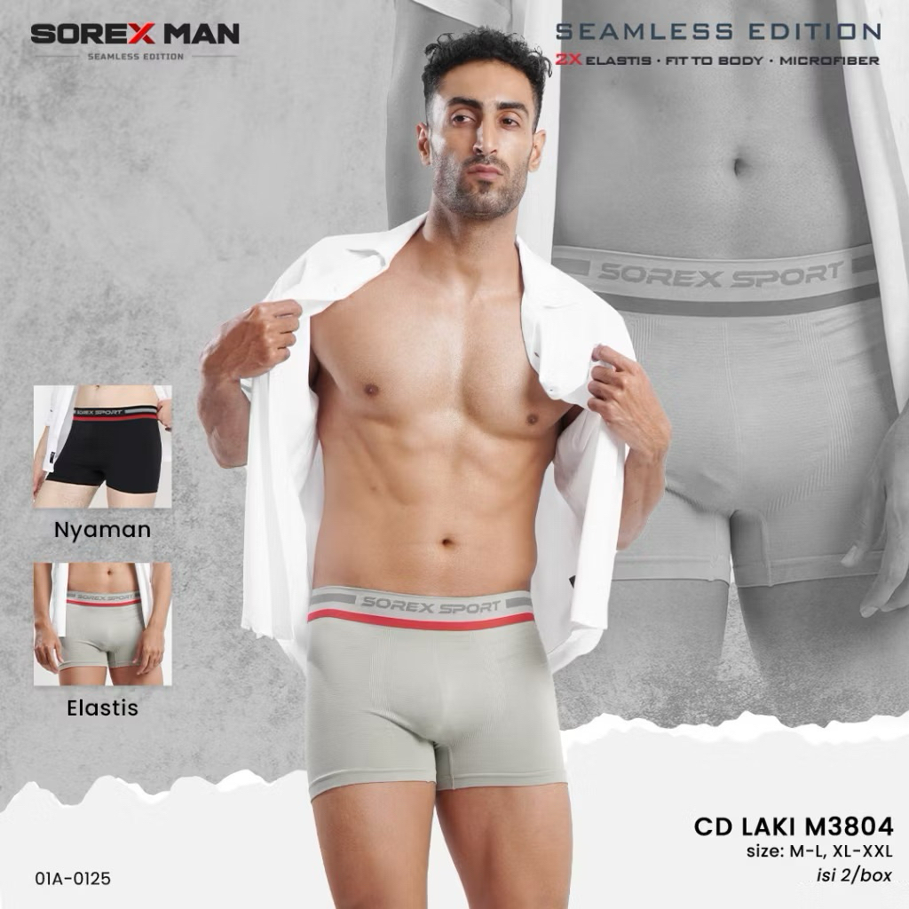 2Pcs M3804 Celana Dalam Sorex Pria Sport Seamless Edition Original || Celana Dalam Boxer Sorex Pria 