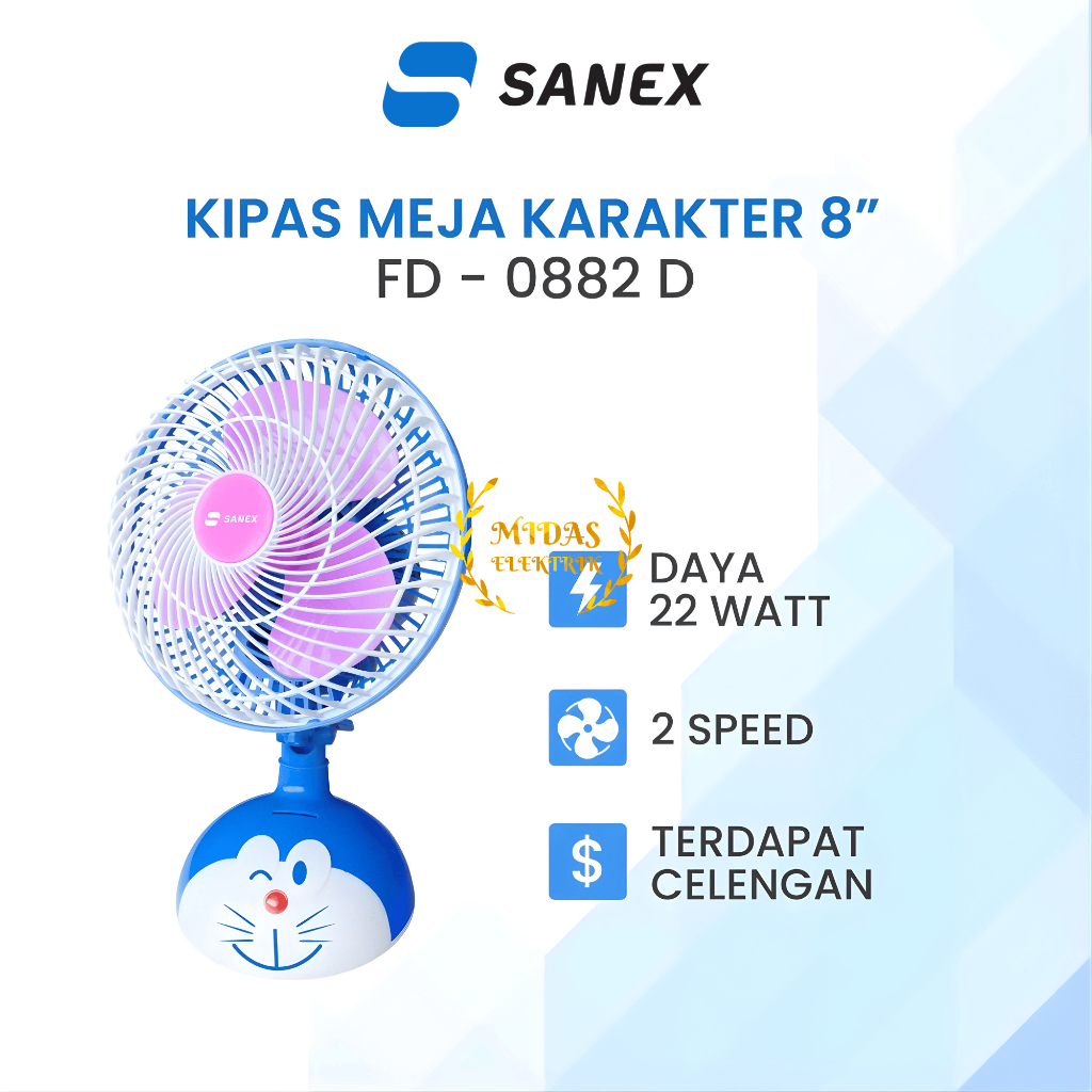 Sanex Doraemon Kipas Angin Meja Karakter Kartun Cartoon Character Desk Fan FD-0882D 0882 FD0882 D FD
