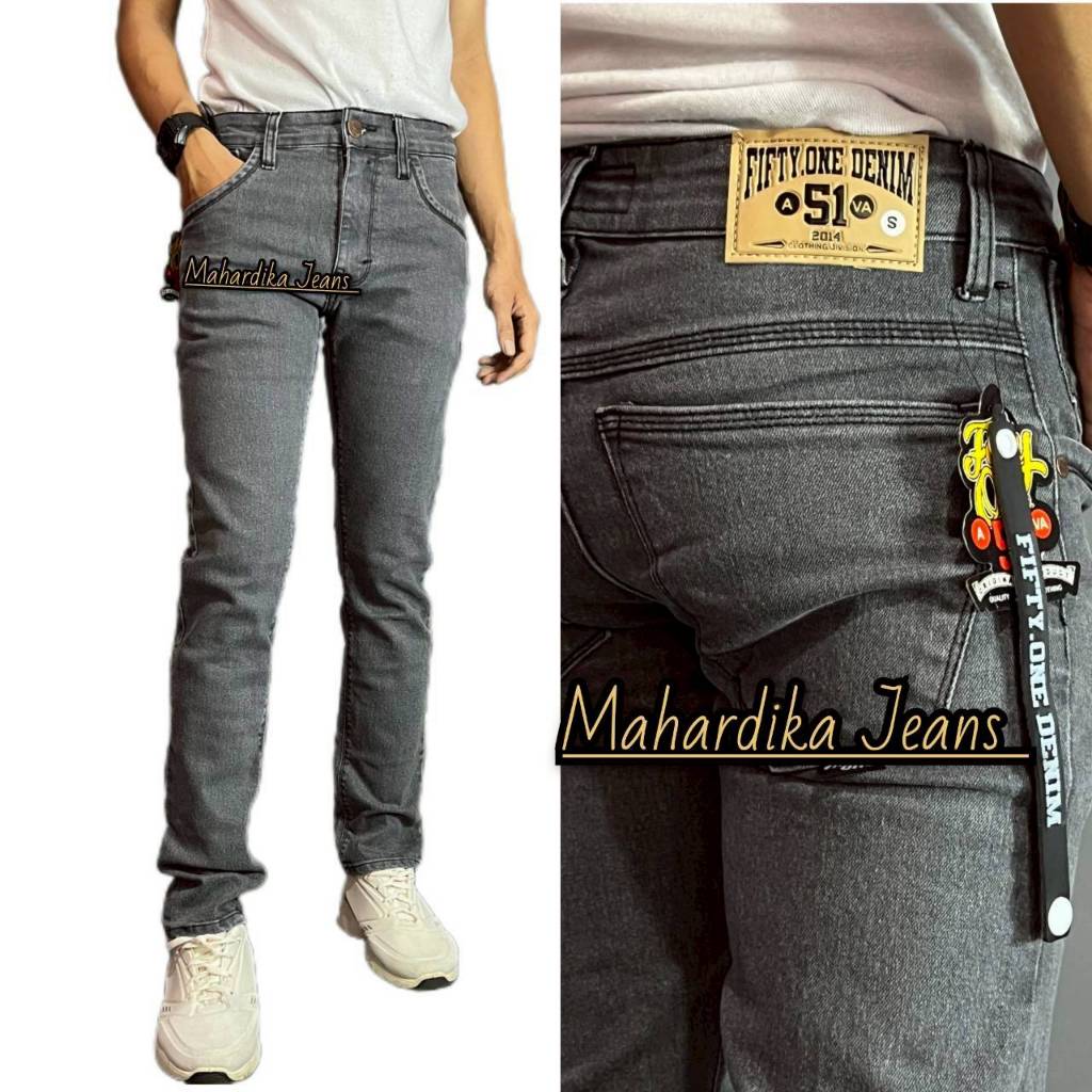FIFTYONE51 TERLARIS Celana Pria Jeans Panjang SLIMFIT Calana warna Black jazz Scrup Clor Hitam Polos