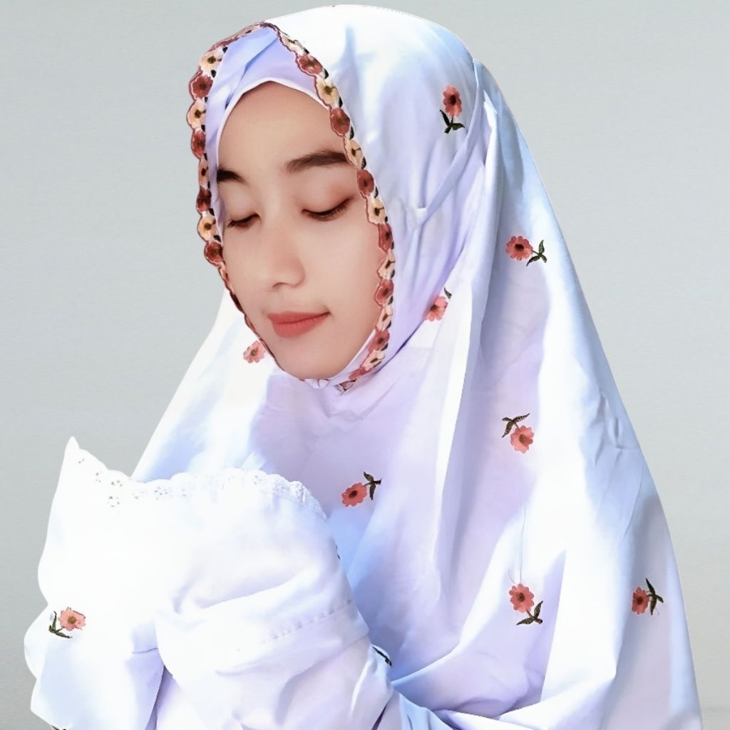 Mukena Terusan Bordir Bunga Seribu | Katun Mikro Premium Hitam | Elegan & Mewah untuk Ibadah