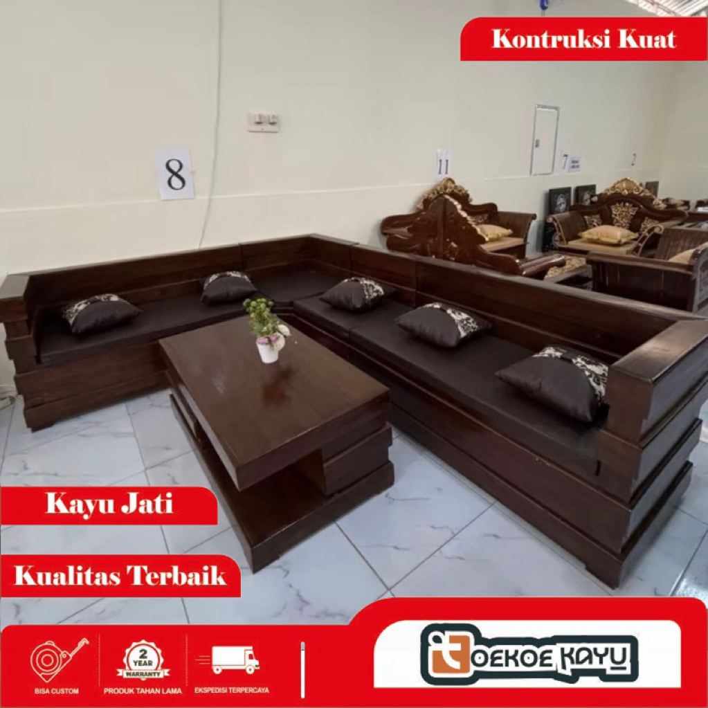 kursi sudut ruang tamu, kursi sudut tamu model box, kursi sudut box, kursi tamu kayu jati