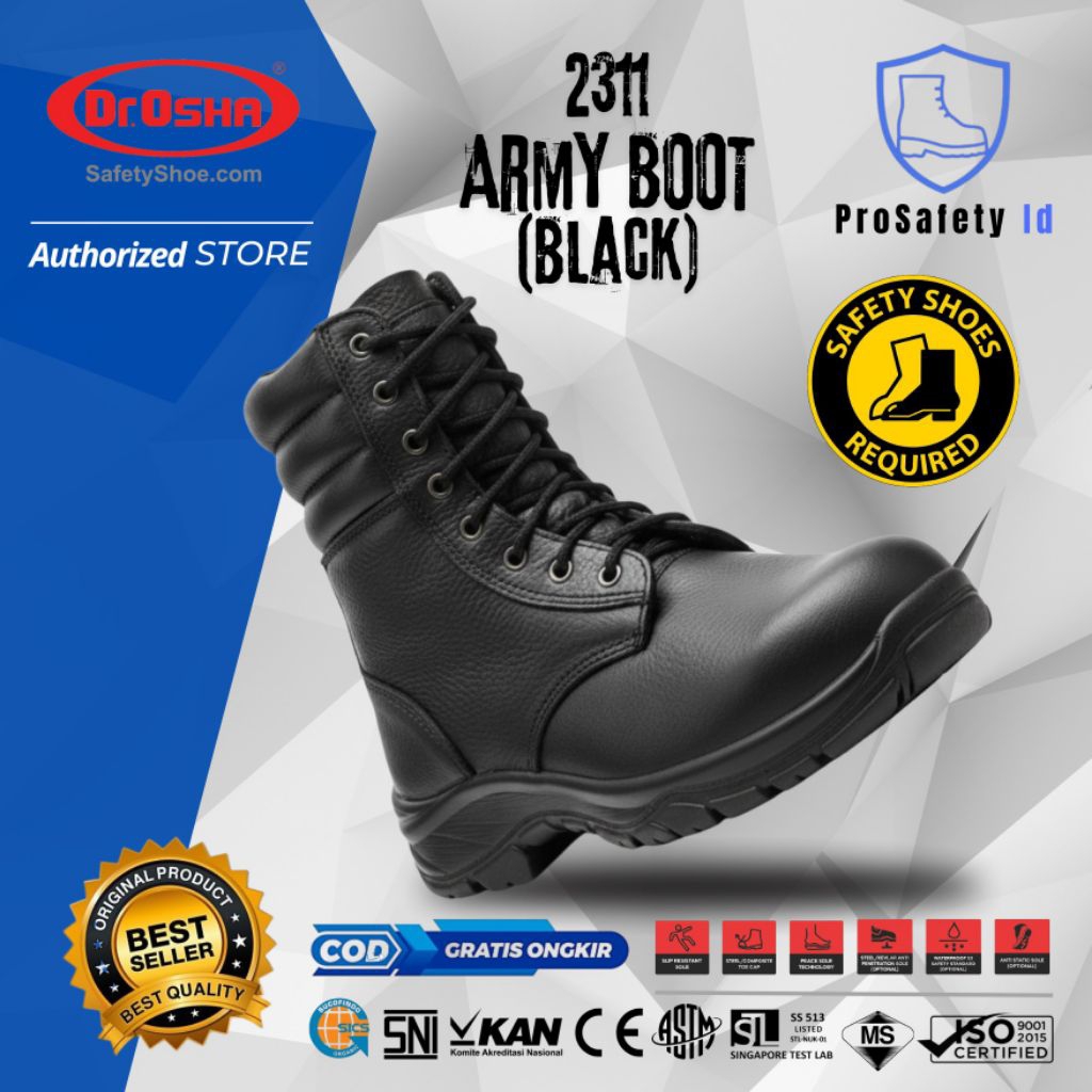 Sepatu Safety Dr OSHA Army Boot 2311 S1 Safety Shoes Sepatu Security Sepatu Kerja Keamanan - Black