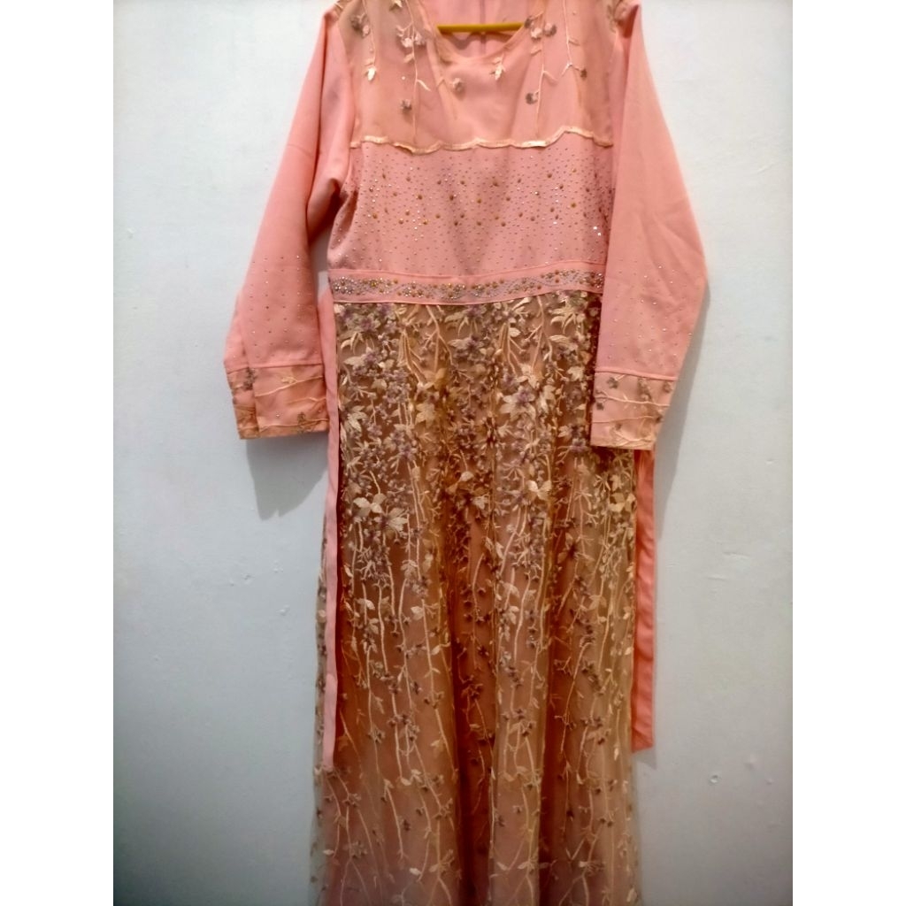 Preloved Gamis Polos kombinasi Brukat cantik